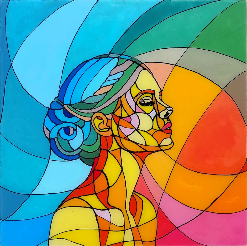 Kati K. „Gläserne Portraits“ (J1 BK Leistungskurs) - Malerei auf Acrylglas