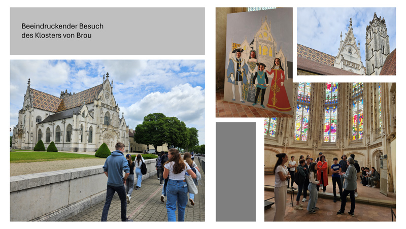 Fotocollage des trinationalen Schulprojekts. Die Abschlusswoche in Bourg-en-Bresse.