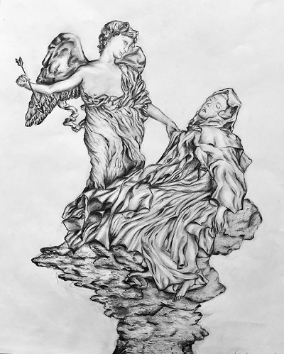 Zeichnerische Analyse zu Bernini von Katharina Hiel (J2), Dezember 2024.